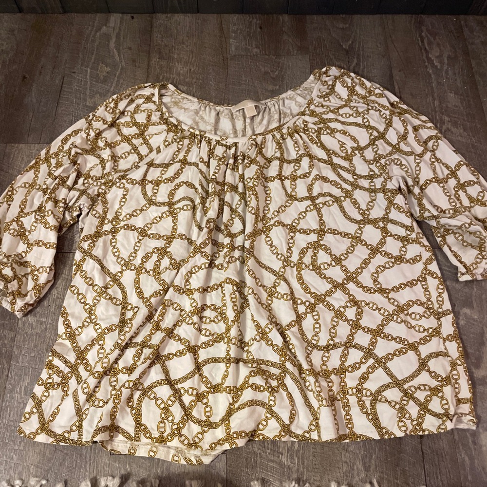 Michael Kors Womens White Gold Chain‎ Print Top Plus size 2X